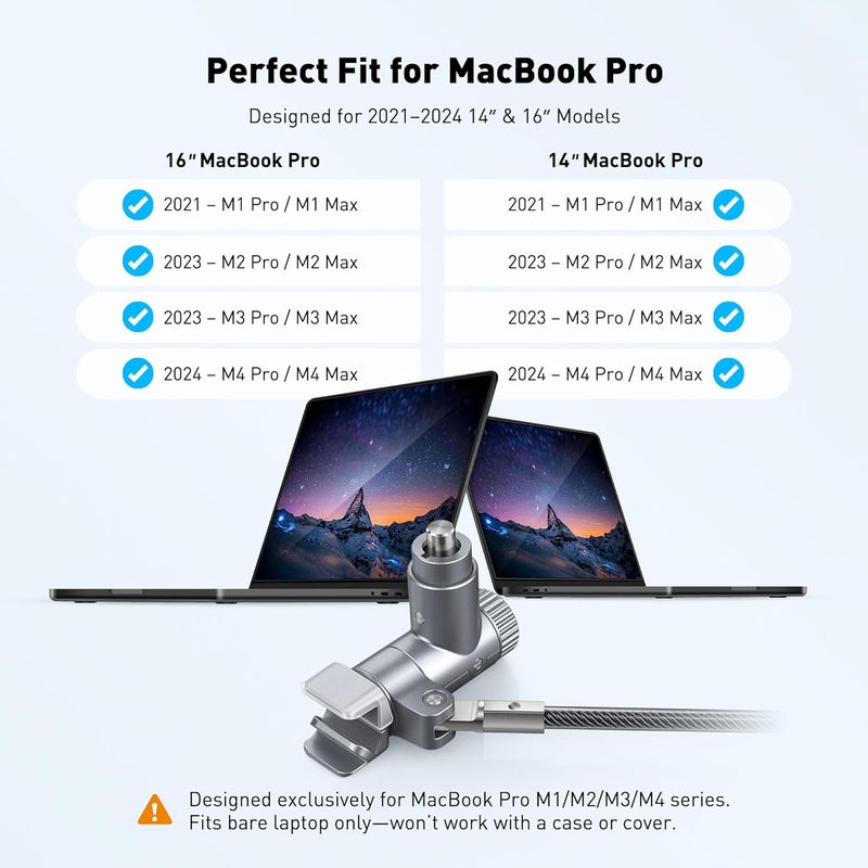 AboveTEK Laptop Locking Cable for MacBook Pro 14/16 (2021–2024), Anti-Theft Keyed Laptop Security Lock, 6.56ft Cut-Resistant Steel Computer Lock Cable, Rotatable & Portable Design - Image 2